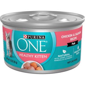 imagePurina ONE Grain Free Natural Pate Wet Kitten Food Healthy Kitten Chicken ampamp Salmon Recipe  Pack of 24 3 oz PullTop Cans