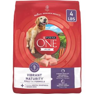 imagePurina ONE High Protein Dry Senior Dog Food Plus Vibrant Maturity Adult 7 Plus Formula  Pack of 4 4 lb Bags