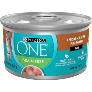 imagePurina ONE Natural Grain Free Wet Cat Food Pate Chicken Recipe  Pack of 24 3 oz PullTop CansChicken