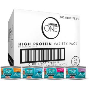 imagePurina ONE Natural High Protein Cat Food Variety Pack Chicken Tuna Salmon and Trout Recipes  Pack of 24 3 oz Cans