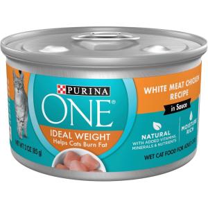 imagePurina ONE Natural Weight Control Wet Cat Food Ideal Weight Tender Salmon Recipe  24 3 oz PullTop CansChicken