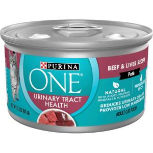 imagePurina ONE Urinary Tract Health Natural Pate Wet Cat Food Urinary Tract Health Beef ampamp Liver Recipe  Pack of 12 3 oz PullTop Cans