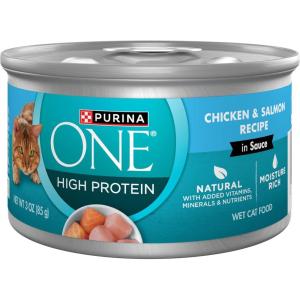 imagePurina ONE Natural High Protein Cat Food Chicken and Salmon Recipe in Sauce  Pack of 24 3 oz PullTop Cans