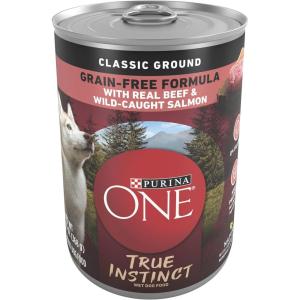 imagePurina ONE Wet Dog Food True Instinct Classic Ground GrainFree Formula With Real Beef and Wild Caught Salmon High Protein Wet Dog Food  Pack of 12 13 oz Cans