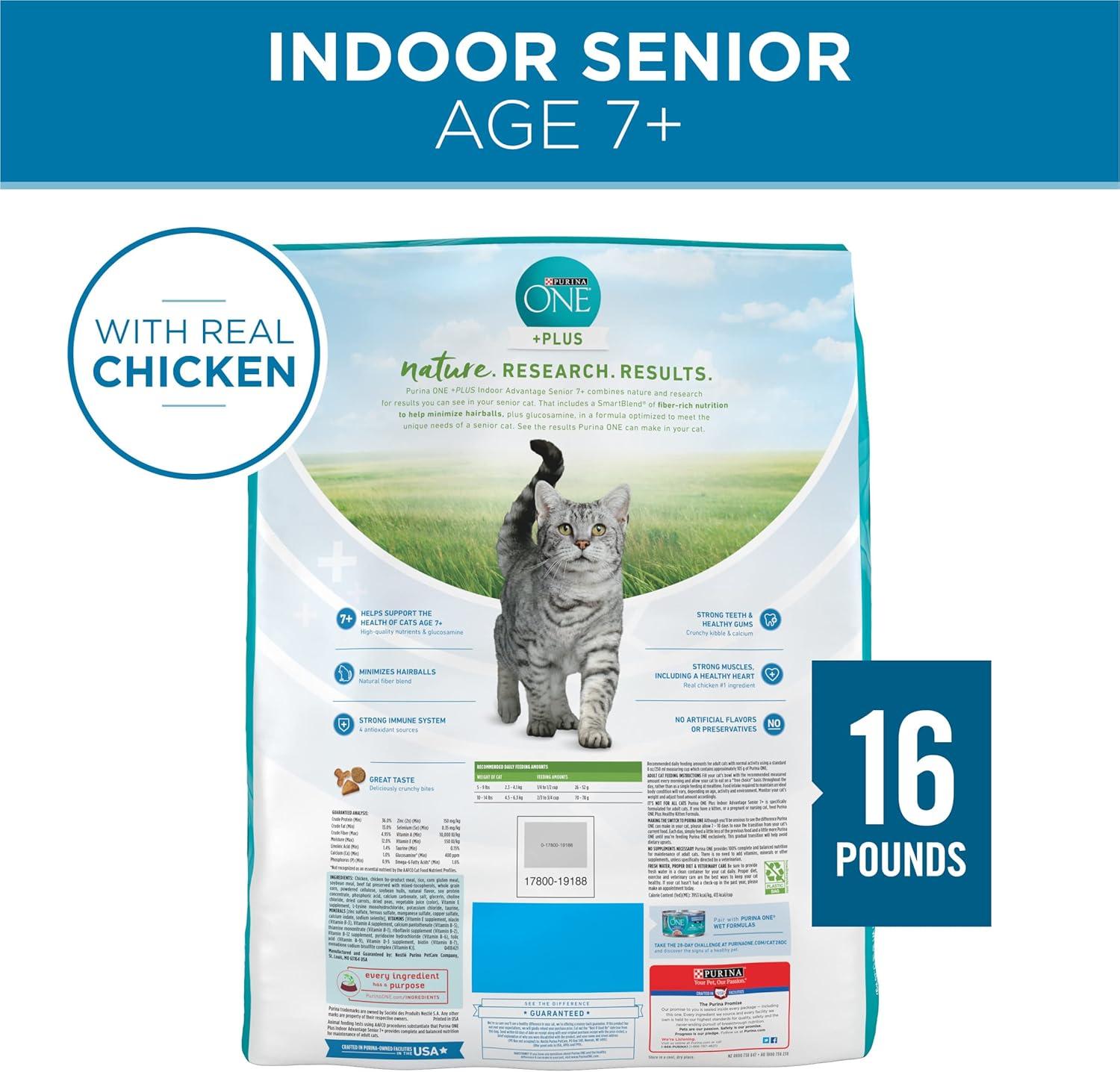 imagePurina ONE High Protein Natural Senior Dry Cat Food Indoor Advantage Senior  35 lb Bag16 Pound Pack of 1