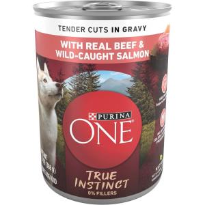 imagePurina ONE High Protein Wet Dog Food True Instinct Tender Cuts in Dog Food Gravy With Real Beef and WildCaught Salmon  Pack of 12 13 oz CansBeef