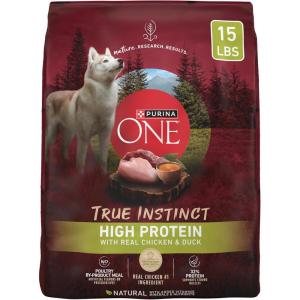 imagePurina ONE Natural High Protein Dry Dog Food Dry True Instinct with Real Beef and Salmon With Bone Broth and Added Vitamins Minerals and Nutrients  275 lb BagDuck