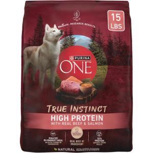 imagePurina ONE Natural High Protein Dry Dog Food Dry True Instinct with Real Beef and Salmon With Bone Broth and Added Vitamins Minerals and Nutrients  275 lb BagHigh Protein Beef  Salmon