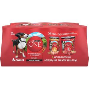 imagePurina ONE Plus Classic Ground Vibrant Maturity Adult 7 Plus Turkey And Barley Entree Senior Dog Food  Pack of 12 13 oz CansChicken  Beef