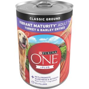 imagePurina ONE Plus Classic Ground Vibrant Maturity Adult 7 Plus Turkey And Barley Entree Senior Dog Food  Pack of 12 13 oz CansTurkey  Barley
