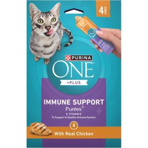 imagePurina ONE Plus Immune Support Purees with Real Chicken Lickable Cat Treats  14 oz Pack of 4
