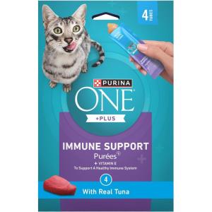 imagePurina ONE Plus Immune Support Purees with Real Tuna Lickable Cat Treats  14 oz Pack of 4